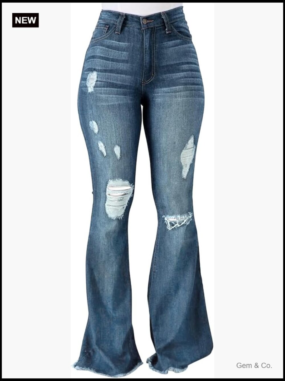 Vintage High Waist Flare Bell Bottom Jeans Ripped Distressed Wide Leg Stretchy